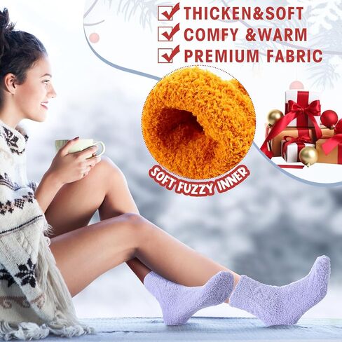 Cuffbow 15 زوجًا من الجوارب النسائية الغامضة، جوارب شتوية دافئة من القطيفة، جوارب ناعمة ومريحة، منفوش، للنوم المنزلي، هدية عيد الميلاد للفتيات in Kuwait