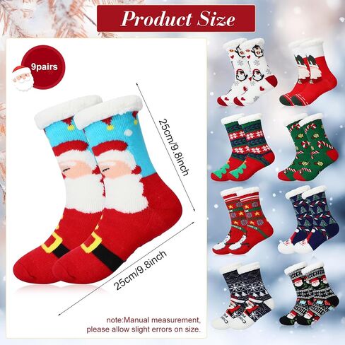 Suhine 9 Pairs Christmas Fuzzy Slipper Socks Winter Warm Fuzzy Socks Women Soft Non Skid Christmas Fleece Lined Socks Snowman Santa Socks for Women Christmas Holiday Xmas Gifts in Saudi Arabia