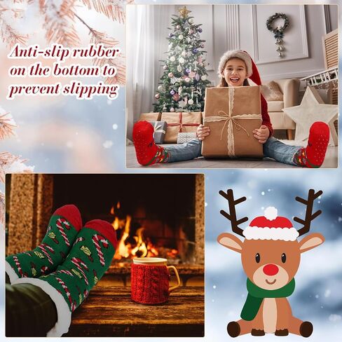 Suhine 9 Pairs Christmas Fuzzy Slipper Socks Winter Warm Fuzzy Socks Women Soft Non Skid Christmas Fleece Lined Socks Snowman Santa Socks for Women Christmas Holiday Xmas Gifts in Saudi Arabia