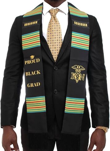 Class of 2021 Kente Medical Nursing Graduation Stole, Proud Black Grad Kente Graduation Sash Medical and RN - Double sided in Kuwait