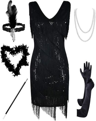 PrettyGuide Women's Flapper Dress Sequined Fringe 1920s Gatsby Party Cocktail Dresses in Saudi Arabia
