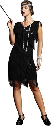 PrettyGuide Women's Flapper Dress Sequined Fringe 1920s Gatsby Party Cocktail Dresses in Saudi Arabia