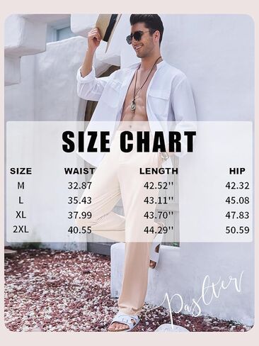 PASLTER Mens Cotton Linen Loose Pant Casual Lightweight Flat-Front Trouser Yoga Beach Pants for Men in Kuwait