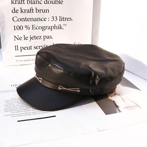 Kopida PU Leather Womens Newsboy Caps, Beret Hat with Visor for Fashion Ladies Girls, Literary Cool Painter Cap Black, Black, 3-4 in Saudi Arabia