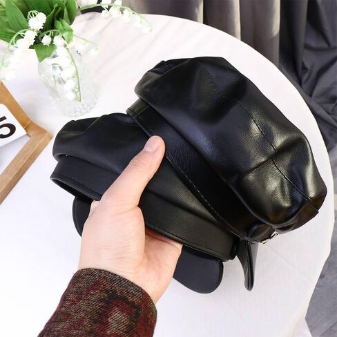Kopida PU Leather Womens Newsboy Caps, Beret Hat with Visor for Fashion Ladies Girls, Literary Cool Painter Cap Black, Black, 3-4 in Saudi Arabia