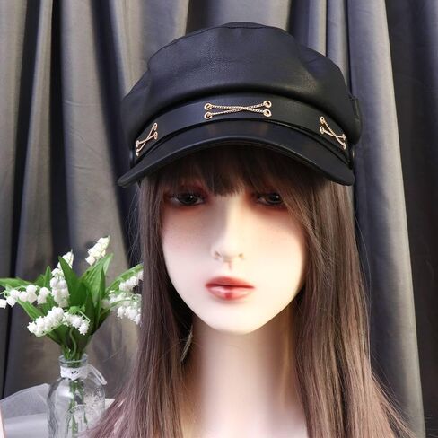 Kopida PU Leather Womens Newsboy Caps, Beret Hat with Visor for Fashion Ladies Girls, Literary Cool Painter Cap Black, Black, 3-4 in Saudi Arabia