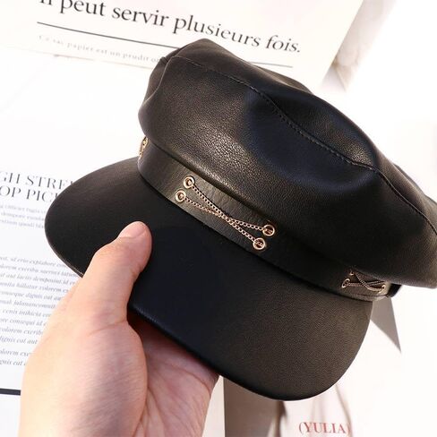 Kopida PU Leather Womens Newsboy Caps, Beret Hat with Visor for Fashion Ladies Girls, Literary Cool Painter Cap Black, Black, 3-4 in Saudi Arabia