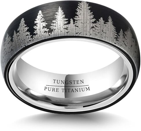 TGNEL 8mm Tungsten Ring Titanium Black Forest Tree Wedding Rings for Men, Fashion Mountain Landscape Engagement Band Rings Comfort Fit Size 10 in Kuwait