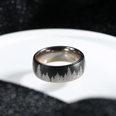 TGNEL 8mm Tungsten Ring Titanium Black Forest Tree Wedding Rings for Men, Fashion Mountain Landscape Engagement Band Rings Comfort Fit Size 10 in Kuwait