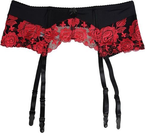 TVRtyle المرأة الأحمر التطريز زهرة المشابك المعدنية مثير الرباط أحزمة للجوارب S087 in Kuwait