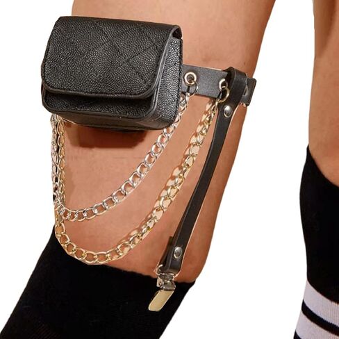 HUSSATOP Women's Small Thigh Harness Leg Bag Purse Fanny Pack Adjustable Punk Leg Garter Belt with Anti-Slip Clips in Kuwait