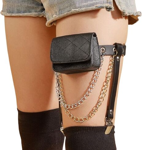 HUSSATOP Women's Small Thigh Harness Leg Bag Purse Fanny Pack Adjustable Punk Leg Garter Belt with Anti-Slip Clips in Kuwait