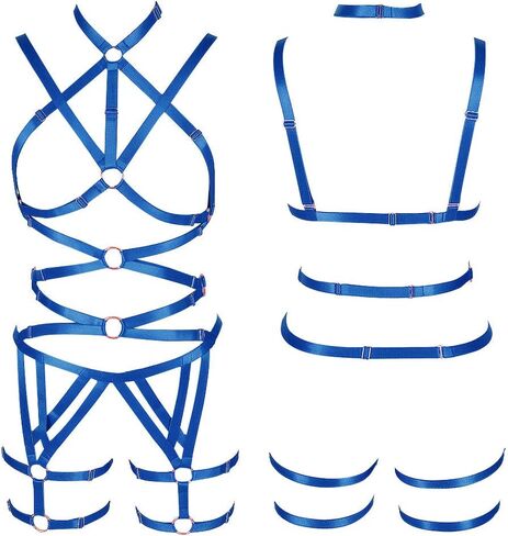 Women's Punk Cut Out Harness Body Cage Bra Full Strappy Lingerie Set Plus Size Garter Belts Goth Halloween Dance Rave in Kuwait
