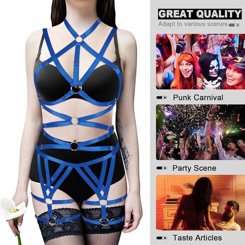 Women's Punk Cut Out Harness Body Cage Bra Full Strappy Lingerie Set Plus Size Garter Belts Goth Halloween Dance Rave in Kuwait