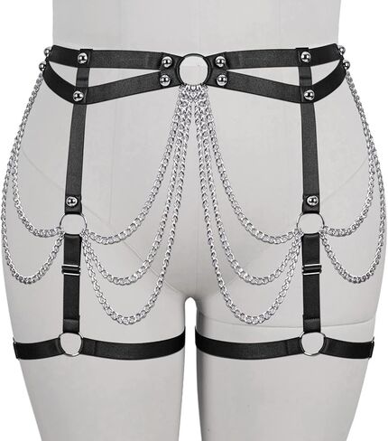 Womens Garter Belts Lingerie Plus Size Body Cage Hollow Out Harness Punk Strappy Gothic Rave Charm Belt in Kuwait