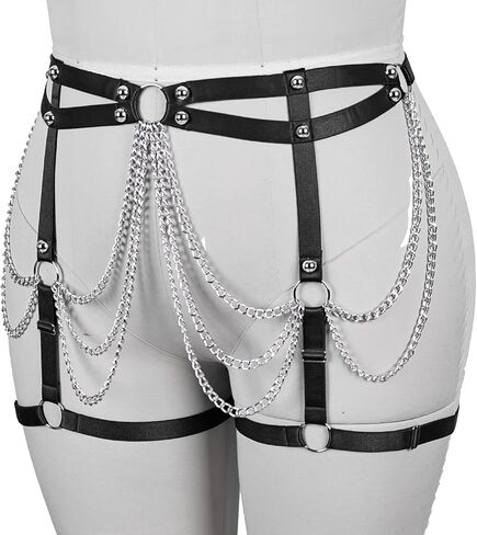 Womens Garter Belts Lingerie Plus Size Body Cage Hollow Out Harness Punk Strappy Gothic Rave Charm Belt in Kuwait