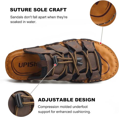 صنادل جلدية رجالية من UPIShi للشاطئ سهلة الارتداء ومريحة لصيادي المياه داخل المنزل وخارجه in Kuwait