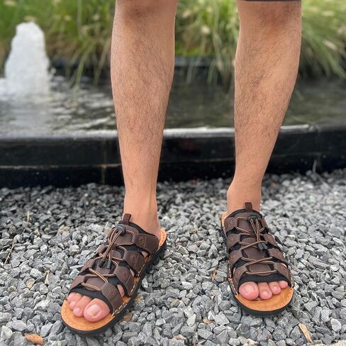صنادل جلدية رجالية من UPIShi للشاطئ سهلة الارتداء ومريحة لصيادي المياه داخل المنزل وخارجه in Kuwait
