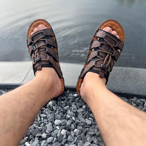 صنادل جلدية رجالية من UPIShi للشاطئ سهلة الارتداء ومريحة لصيادي المياه داخل المنزل وخارجه in Kuwait