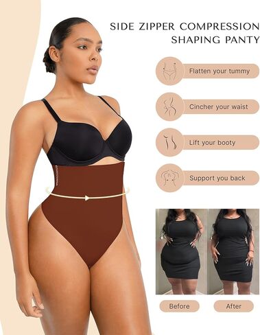 SHAPELLX Tummy Control Shapewear Side Zipper Faja Body Shaper for Women Compression Shapewear Thong Girdle Waist Shaper in Kuwait