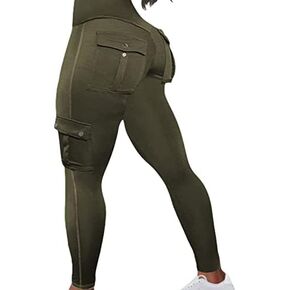 Butt Lifting Leggings with Flap Pockets Workout Cargo Leggings for Women High Waist Tummy Control Running Yoga Pants in Kuwait
