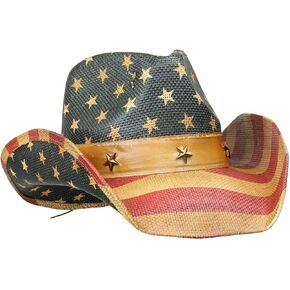 COREGEAR Patriot Men’s Vintage Tea-Stained USA American Flag Cowboy Hat w/Western Shape-It Brim