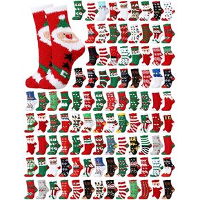 Hoosige 100 Pairs Christmas Fuzzy Socks Women Kids Winter Xmas Slipper Stocking Bulk for Homeless Holiday Gift in Kuwait