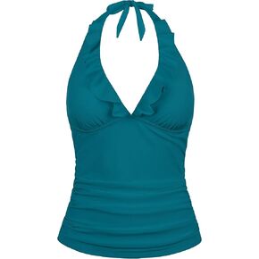 ملابس سباحة نسائية من Coastal Rose ذات رسن تانكيني علوي مكشكش ورقبة على شكل حرف V مكشكشة للتحكم في البطن in Kuwait