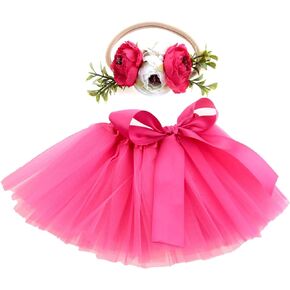 Nishine Baby Girls Tulle Mesh Tutu Skirt with Flower Headband Sets Outfit Costume Cosplay