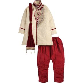 مجموعة AHHAAAAA للأطفال الهندية العرقية المطرزة بالشرواني والمؤخرات مع مجموعة دوباتا التقليدية للأولاد in Kuwait