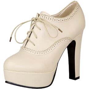 ANUFER Women Vintage High Platform Block Heel Court Shoes Elegant Brogue Oxfords/Derby Lace-ups