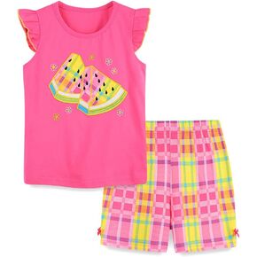 Youlebao Toddler Girls Shorts Set Kids Summer Casual Outfit Cotton Top and Shorts Clothing Set