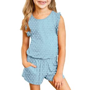 طقم شورت للفتيات من Ebifin مع جيبين جانبيين، قميص صيفي قصير الأكمام وسروال قصير in Kuwait