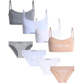 bebe Girls' Underwear Set - Seamless Cami Training Bra and Matching Panties (8 Piece)