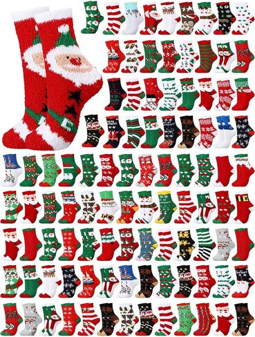 Hoosige 100 Pairs Christmas Fuzzy Socks Women Kids Winter Xmas Slipper Stocking Bulk for Homeless Holiday Gift in Kuwait
