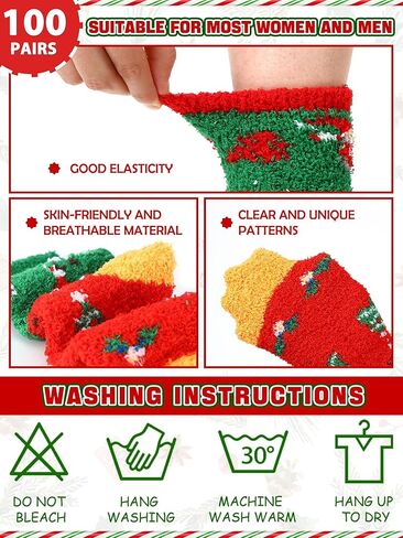 Hoosige 100 Pairs Christmas Fuzzy Socks Women Kids Winter Xmas Slipper Stocking Bulk for Homeless Holiday Gift in Kuwait