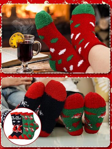 Hoosige 100 Pairs Christmas Fuzzy Socks Women Kids Winter Xmas Slipper Stocking Bulk for Homeless Holiday Gift in Kuwait