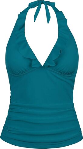 ملابس سباحة نسائية من Coastal Rose ذات رسن تانكيني علوي مكشكش ورقبة على شكل حرف V مكشكشة للتحكم في البطن in Kuwait