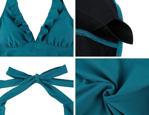 ملابس سباحة نسائية من Coastal Rose ذات رسن تانكيني علوي مكشكش ورقبة على شكل حرف V مكشكشة للتحكم في البطن in Kuwait