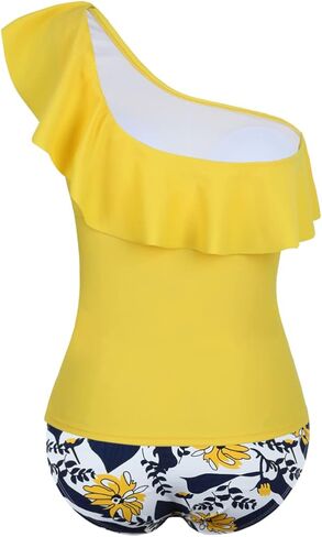 سيندي عمتي المرأة كتف واحد تانكيني لباس سباحة البطن التحكم ملابس السباحة كشكش قطعتين المايوه in Kuwait