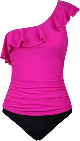 سيندي عمتي المرأة كتف واحد تانكيني لباس سباحة البطن التحكم ملابس السباحة كشكش قطعتين المايوه in Kuwait