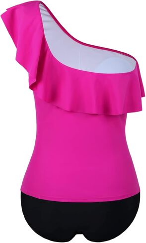 سيندي عمتي المرأة كتف واحد تانكيني لباس سباحة البطن التحكم ملابس السباحة كشكش قطعتين المايوه in Kuwait