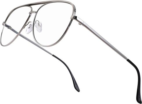 DYSAKER Classic Fake Clear Aviator Glasses Silvery Metal Frame Non Prescription Eyewear Men Women in Kuwait