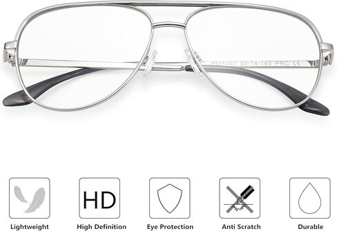 DYSAKER Classic Fake Clear Aviator Glasses Silvery Metal Frame Non Prescription Eyewear Men Women in Kuwait