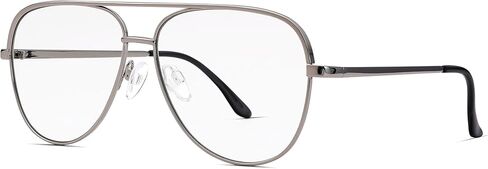 DYSAKER Classic Fake Clear Aviator Glasses Silvery Metal Frame Non Prescription Eyewear Men Women in Kuwait