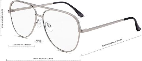 DYSAKER Classic Fake Clear Aviator Glasses Silvery Metal Frame Non Prescription Eyewear Men Women in Kuwait