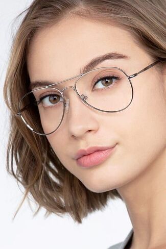DYSAKER Classic Fake Clear Aviator Glasses Silvery Metal Frame Non Prescription Eyewear Men Women in Kuwait