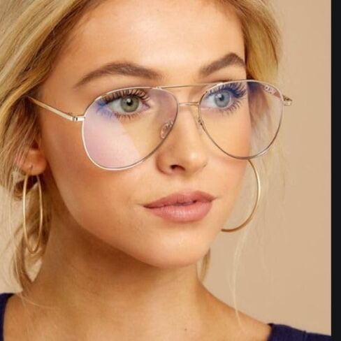 DYSAKER Classic Fake Clear Aviator Glasses Silvery Metal Frame Non Prescription Eyewear Men Women in Kuwait