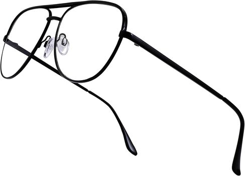 DYSAKER Classic Fake Clear Aviator Glasses Silvery Metal Frame Non Prescription Eyewear Men Women in Kuwait