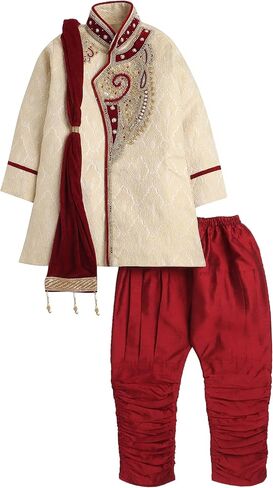 مجموعة AHHAAAAA للأطفال الهندية العرقية المطرزة بالشرواني والمؤخرات مع مجموعة دوباتا التقليدية للأولاد in Kuwait